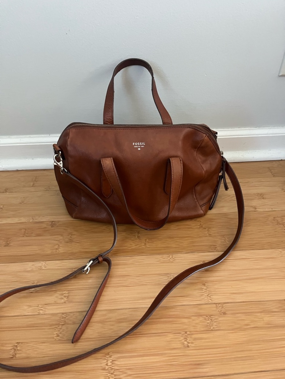 Fossil Cognac Brown Leather Duffel Satchel